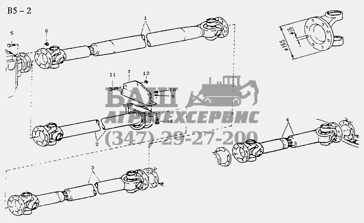 6x4, 8x4 PROPELLER SHAFTS 266/290/K36/6x4(165 Planar flange) (B5-2-13) Sinotruk 6x4 Tractor (371)