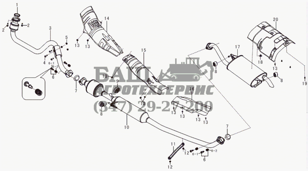 Exhaust system (for LF481 engine) LF-7162C 